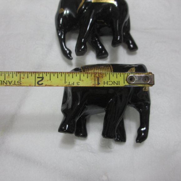 Elephants statuettes figurines Set 2 pc Lot Vintage Gilded Black and Gold - Picture 12 of 13